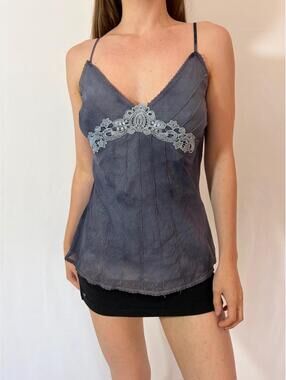 Grunge Fairy Mesh Overlay Embroidered Y2k Cami Top
